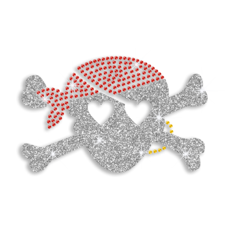 Cute Pirate Skull Hearts Rhinestone Glitter Iron on Transfer Motif