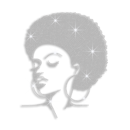 Pretty Afro Lady Character Large Size Iron on Rhinestone Transfer