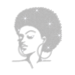 Pretty Afro Lady Character Small Size Iron on Rhinestone Transfer