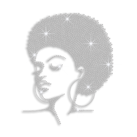 Pretty Afro Lady Character Small Size Iron on Rhinestone Transfer