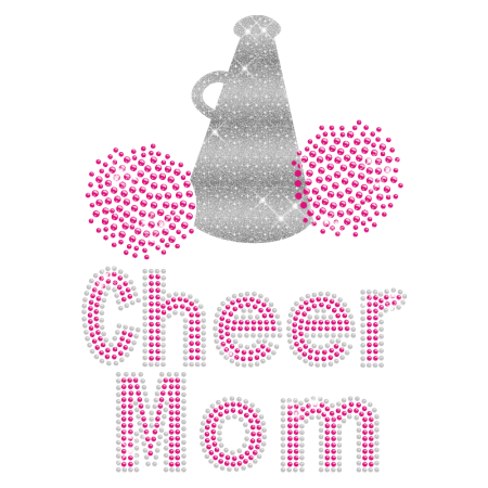 Sweet Pink Cheer Mom Iron On Rhinestud Motif