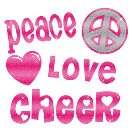 Shimmering Peace Love Cheer Iron On Glitter Motif