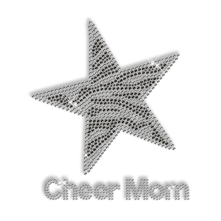Custom Sparkling Cheer Mom and Star in Black and White Rhinestone Iron on Transfer Design for Shirts