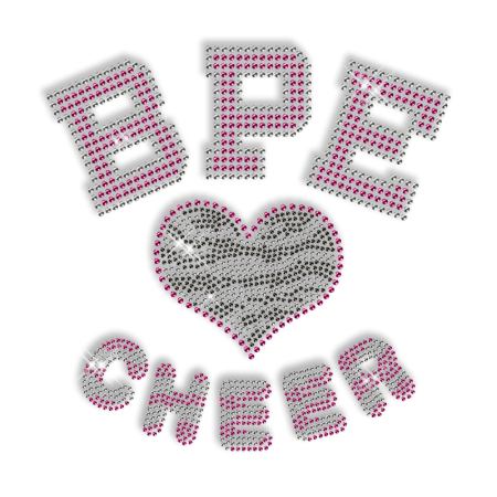 Custom Sparkling Pink BPE CHEER and Heart Rhinestone Iron on Transfer Design for Shirts