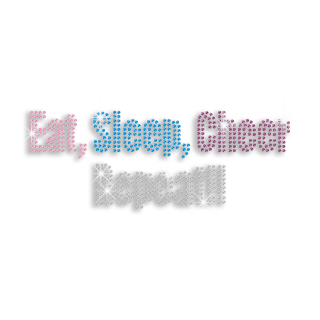 Eat Sleep Cheer Colorful Rhinestone Iron on Transfer for Shirts