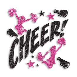 Pink Cheer Leaders with Black Cheer Glitter Iron on Transfer