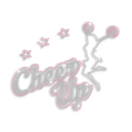 Pink Cheer Up Dancing Girl Iron on Rhinestud Design for Cheer Leaders