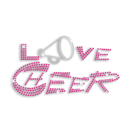 Pink Love Cheer Rhinestone Hot-fix Transfer