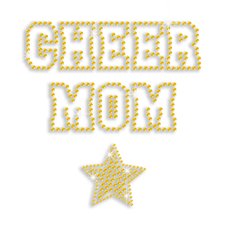 Yellow Cheer Mom Star Rhinestone Iron on Transfer