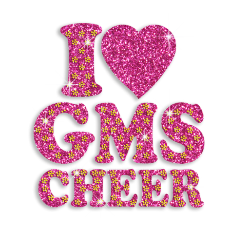 Pink Words I Love GMS Cheer Glitter Crystal Iron on Transfer