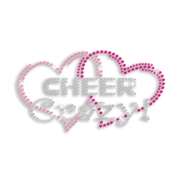 Crazy Cheer Pink Hearts Nailhead Rhinestone Transfer