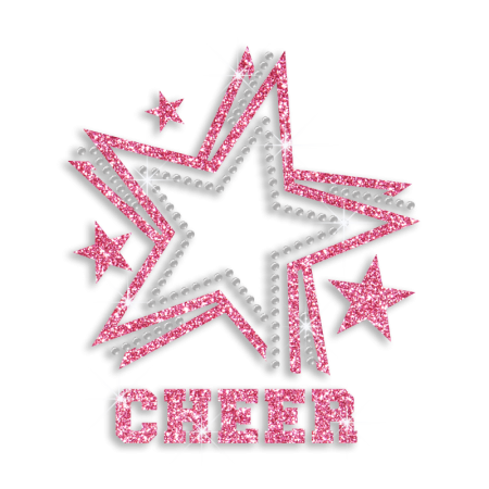 2015 Cute Pink Cheer Star Glitter Rhinestone Iron on Transfer Design