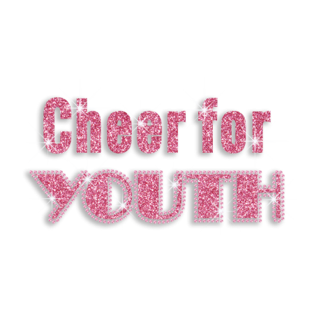 Pink Custom Cheer for Youth Glitter Rhinestone Iron on Transfer