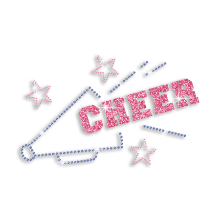 Custom Cheer Horn Stars Rhinestone Glitter Iron on Transfer