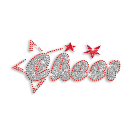 Beautiful Cheer with Stars Glitter Iron on Transfer