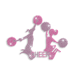 Pink and Purple Cheer Dancing Girls Rhinestone Hotfix Transfer