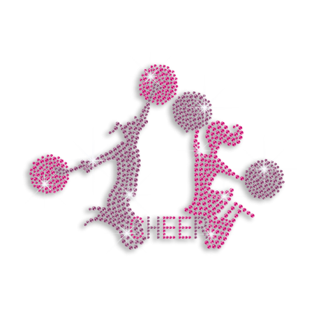 Pink and Purple Cheer Dancing Girls Rhinestone Hotfix Transfer