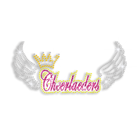 Cheerleaders Crown Wings Rhinestone Glitter Iron on Transfer Motif