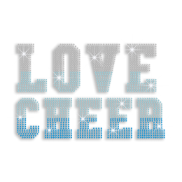 2015 Hot Blue Love Cheer Rhinestone Iron on Transfer