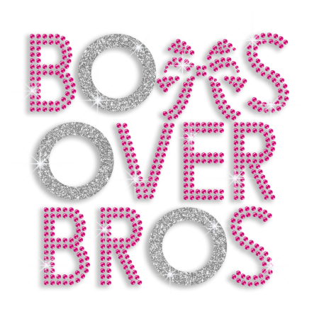 Bows Over Bros Cheer Rhinestone Glitter Iron on Transfer Motif