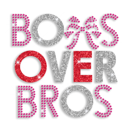 Bows Over Bros Cheer Rhinestone Glitter Iron on Transfer Design