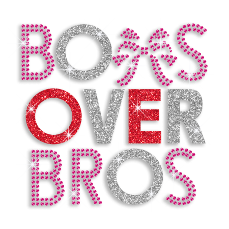 Bows Over Bros Cheer Rhinestone Glitter Iron on Transfer Design