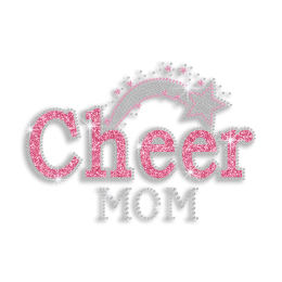 Bling Pink Cheer Mom Stars Rhinestone Glitter Nailhead Iron on Transfer