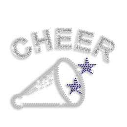 Custom Cheer Trumpet Stars Rhinestone Glitter Iron on Transfer