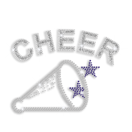 Custom Cheer Trumpet Stars Rhinestone Glitter Iron on Transfer