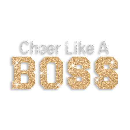 Bling Cheer Like A Boss Rhinestone Glitter Hotfix Transfer