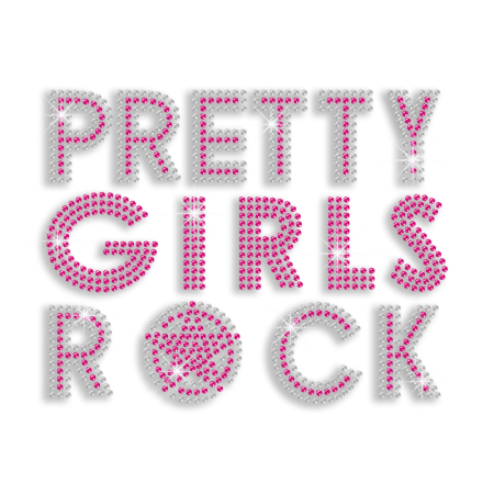 Pink Pretty Girls Rock Cheer Iron-on Rhinestone Transfers