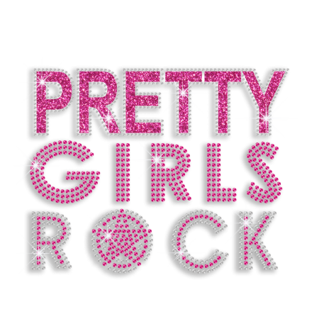 Pretty Girls Rock Cheer Iron-on Rhinestone Transfers