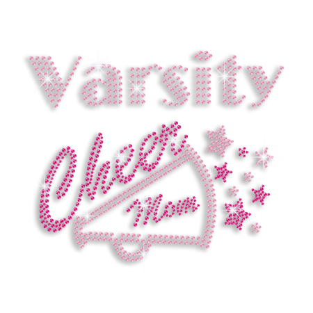 Cool Varsity Cheer Mom with Horn Iron-on Rhinestone Transfers