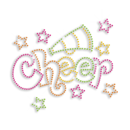 Colorful Cheer with Horn & Stars Neon Studs Iron-on Transfers