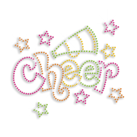 Colorful Cheer with Horn & Stars Neon Studs Iron-on Transfers