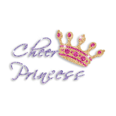 Custom Cheer Princess with Crown Iron-on Glitter Transfer Motifs