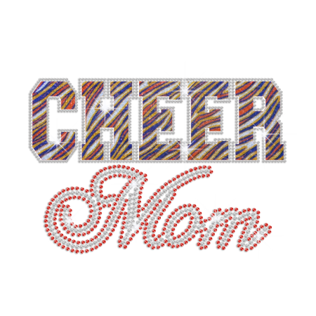 Zebra Pattern Cheer Mom Hotfix Bling Glitter Rhinestone Transfer