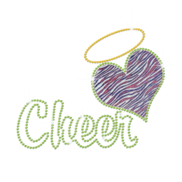 Spring Green Cheer heart Iron-on Bling Glitter Rhinestone Transfer