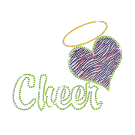 Spring Green Cheer heart Iron-on Bling Glitter Rhinestone Transfer