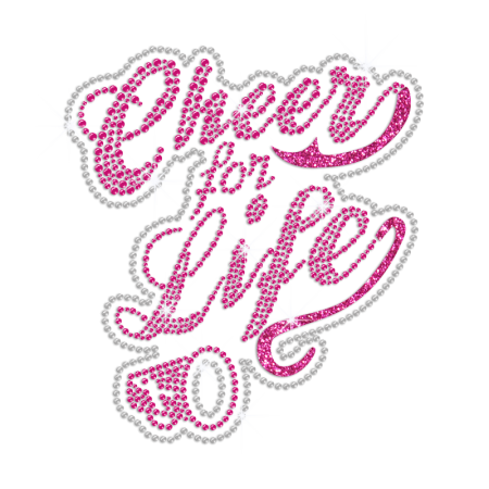 Pink Cheer for Life ISS Show Heat Press Rhinestone Glitter Transfer Motif