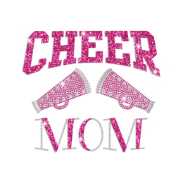 Pink Cheer Mom Iron-on Rhinestone Glitter Design