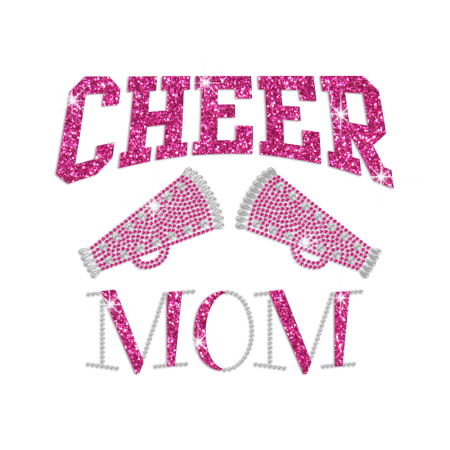 Pink Cheer Mom Iron-on Rhinestone Glitter Design