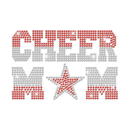Red and White Cheer Mom Dmc Hot Fix Crystal Transfer