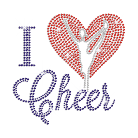 I Love Cheer Iron on Rhinestone Transfer Motif