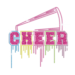 Glittering Cheer with Colorful Outline Rhinestone Iron On