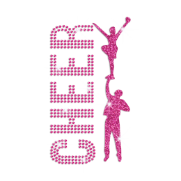 Glittering Cheer of Rose Pink Iron on Rhinestone Transfer Decal