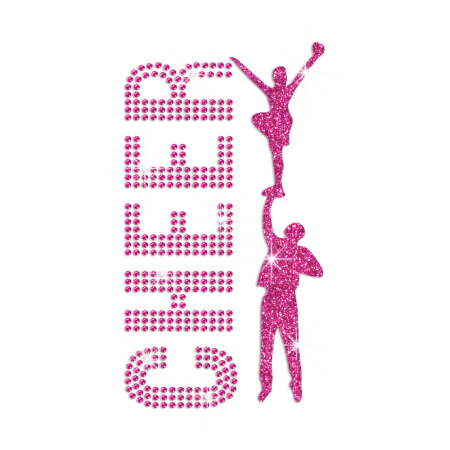 Glittering Cheer of Rose Pink Iron on Rhinestone Transfer Decal