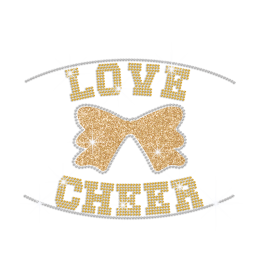 Love Cheer with Glittering Bowknot Iron on Rhinestone Transfer Decal