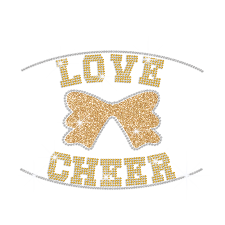 Love Cheer with Glittering Bowknot Iron on Rhinestone Transfer Decal