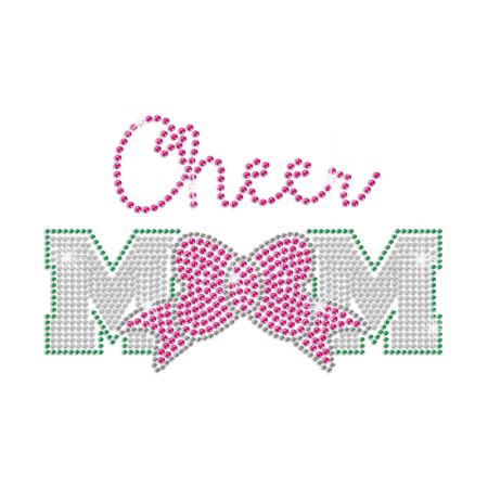 Bling Cheer Mom with Pink Bowknot Rhinestone Iron On